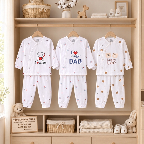 Bộ dài sơ sinh thun lạnh VTKids cài lệch VTBD26