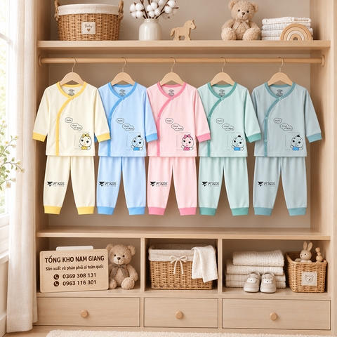 Bộ dài sơ sinh thun lạnh VTKids cài lệch VTBD24