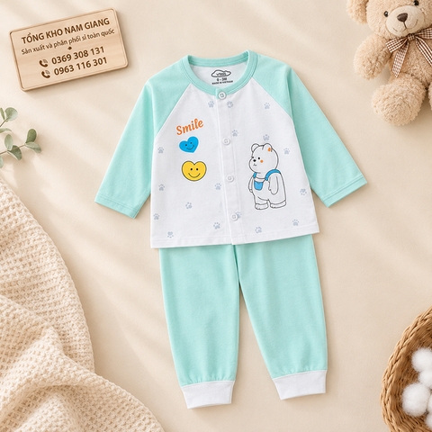 Bộ dài sơ sinh thun lạnh VTKids cúc giữa VTBD14