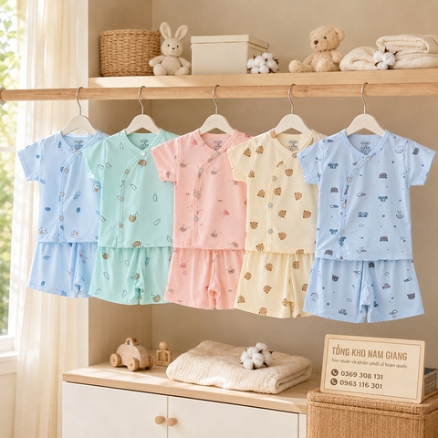 Bộ cộc sơ sinh thun lạnh VTKids cài lệch VTBC18
