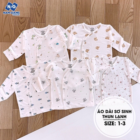 Áo dài sơ sinh thun lạnh VT KIDS trắng in hình