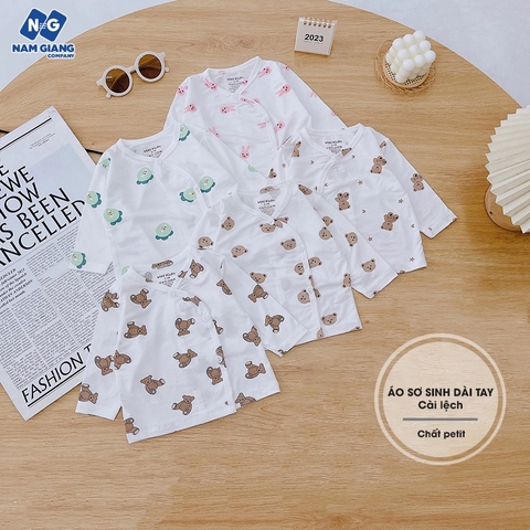 Áo sơ sinh dài petit HN kids trắng họa tiết