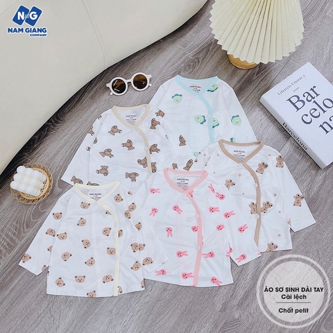 Áo sơ sinh dài petit HN kids trắng họa tiết