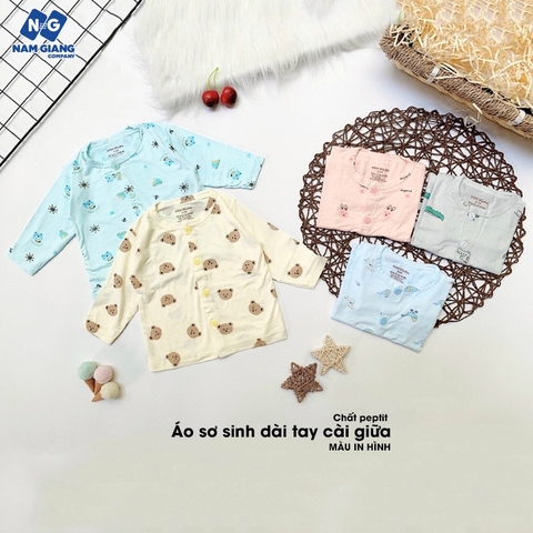 Áo sơ sinh dài tay peptit HN kids màu họa tiết