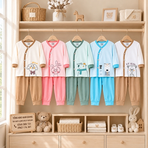 Bộ dài sơ sinh thun lạnh VTKids cài lệch VTBD32