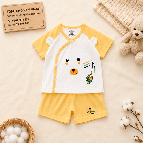 Bộ cộc sơ sinh thun lạnh VTKids cài chéo VTBC6
