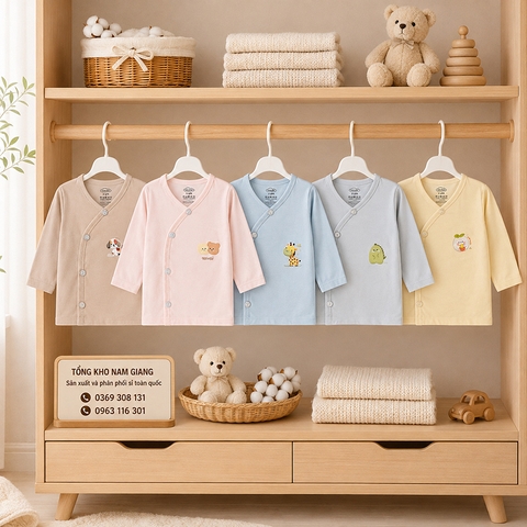 Áo dài sơ sinh Petit VTKids cài lệch VTAD12