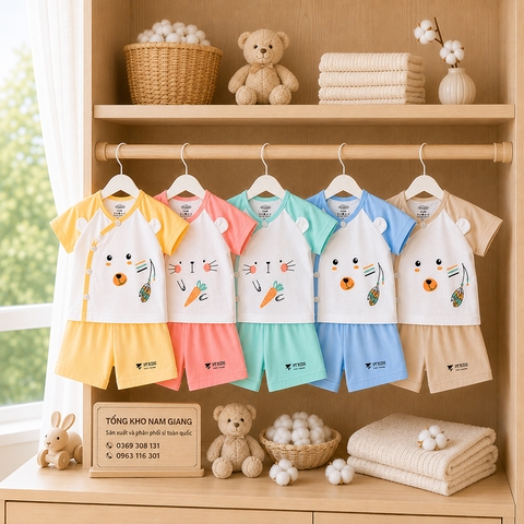 Bộ cộc sơ sinh thun lạnh VTKids cài chéo VTBC6