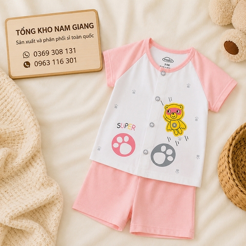 Bộ cộc sơ sinh thun lạnh VTKids cài giữa VTBC16