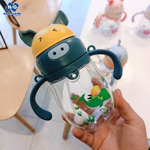 Bình hút nước chống sặc hình heo 450ml