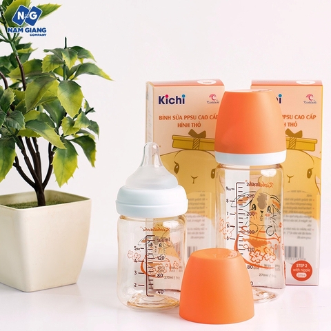 Bình sữa KICHI cảm biến họa tiết thỏ 170ml 270ml