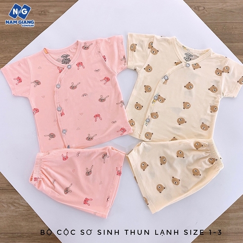 Bộ cộc sơ sinh cài lệch màu VT Kids thun lạnh họa tiết