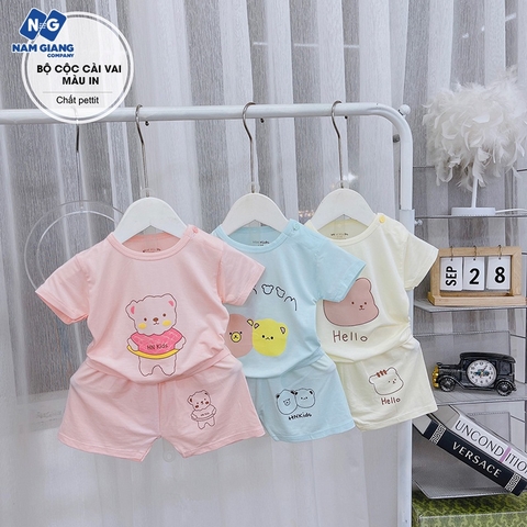 Bộ cộc sơ sinh cài vai HN Kids petit màu in