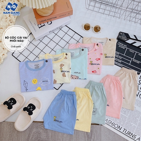 Bộ cộc sơ sinh cài vai HN Kids petit phối màu