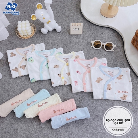 Bộ cộc sơ sinh cúc lệch HN KIDS petit họa tiết