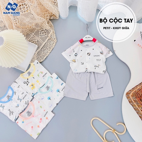 Bộ cộc tay unchi họa tiết khuy giữa chất petit