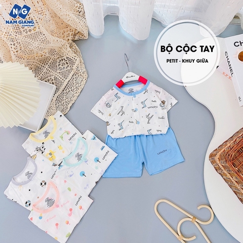 Bộ cộc tay unchi họa tiết khuy giữa chất petit