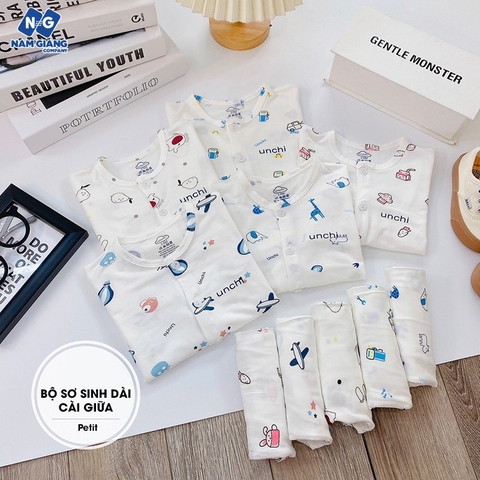 Bộ dài sơ sinh cài giữa Unchi petit in hình