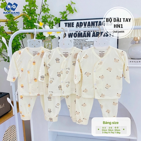Bộ dài sơ sinh HN KIDS petit cài chéo họa tiết HN1