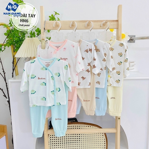 Bộ dài sơ sinh HN KIDS petit cúc chéo họa tiết HN6