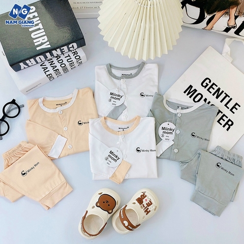 Bộ dài tay sơ sinh thun lạnh minky mom