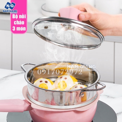 Bộ nồi chảo nấu ăn dặm kichilachi (3 IN 1)