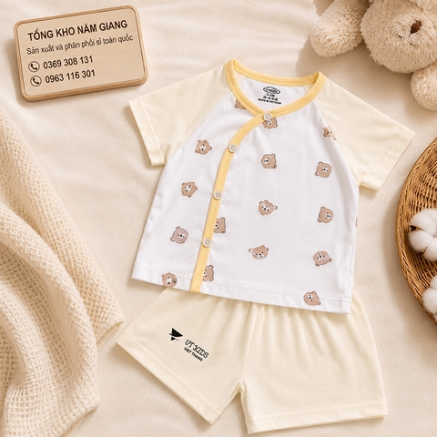 Bộ cộc sơ sinh thun lạnh VTKids cài chéo VTBC10