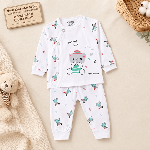 Bộ dài sơ sinh thun lạnh VTKids cài lệch VTBD27