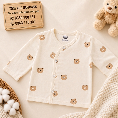 Áo dài sơ sinh thun lạnh VTKids cài lệch VTAD1