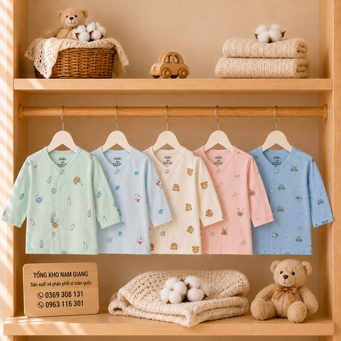 Áo dài sơ sinh thun lạnh VTKids cài lệch VTAD1