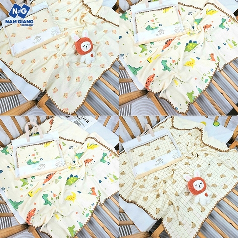 Chăn đắp thêu viền JUBON xô muslin