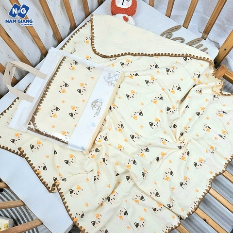 Chăn đắp thêu viền JUBON xô muslin