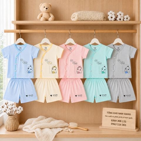 Bộ cộc sơ sinh thun lạnh VTKids cài chéo VTBC8