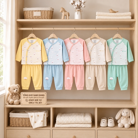 Bộ dài sơ sinh thun lạnh VTKids cài lệch VTBD19