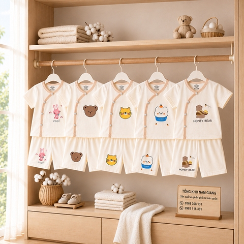 Bộ cộc sơ sinh thun lạnh VTKids cài chéo VTBC11