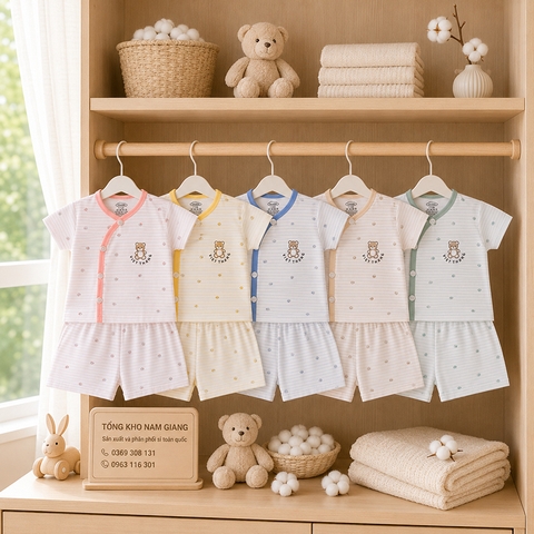 Bộ cộc sơ sinh thun lạnh VTKids cài chéo VTBC5