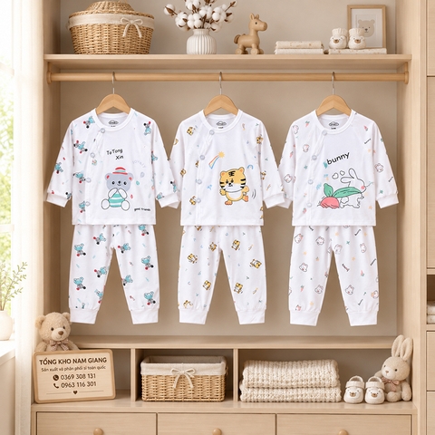 Bộ dài sơ sinh thun lạnh VTKids cài lệch VTBD27