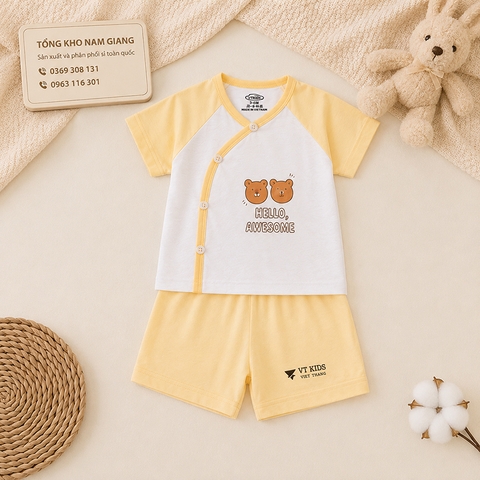 Bộ cộc sơ sinh thun lạnh VTKids cài chéo VTBC4