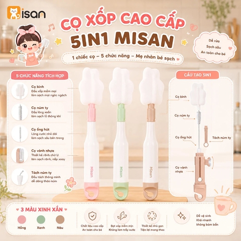 Cọ bình sữa xốp Misan đa năng 5in1