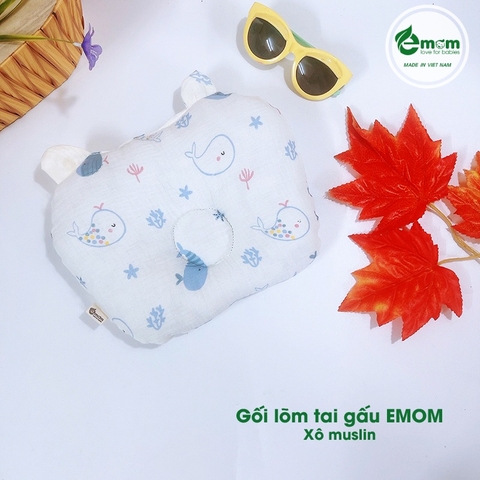 Gối lõm bông muslin tai gấu EMOM
