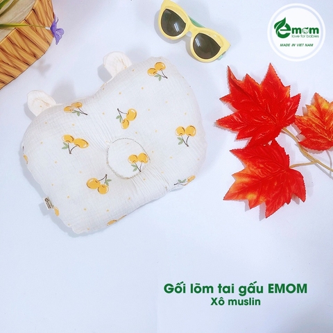 Gối lõm bông muslin tai gấu EMOM