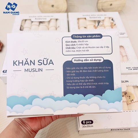 Hộp 6 khăn sữa muslin Boona