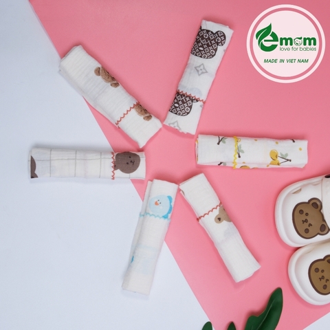 Khăn sữa muslin Emom 2 lớp (Sét 6C)