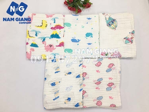 Khăn tắm xô 6 lớp in hình không viền