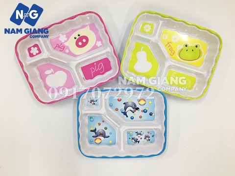 Khay ăn dặm 4 ngăn nhiều họa tiết