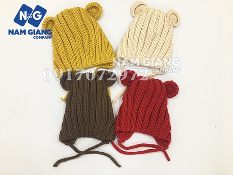 Mũ len buộc dây gấu