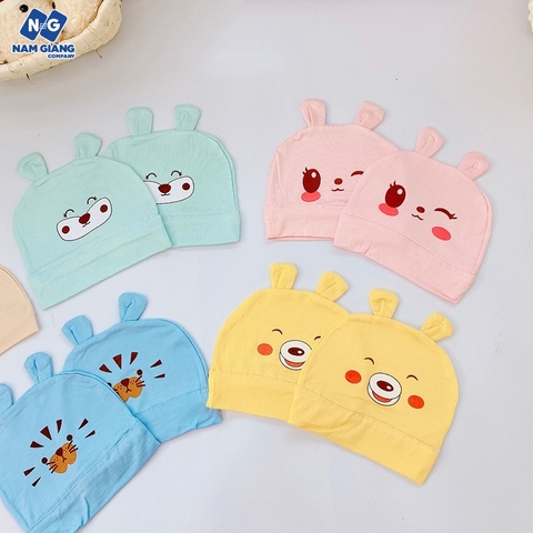 Mũ sơ sinh tai thỏ thun lạnh chụp đầu