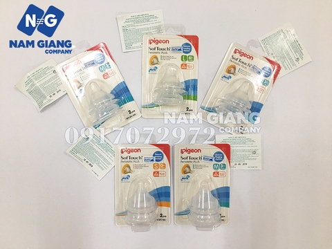 Núm ty Pigeon Softouch silicon cổ rộng vỉ 2 chiếc