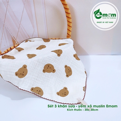 Sét 3 khăn - yếm xô muslin EMOM