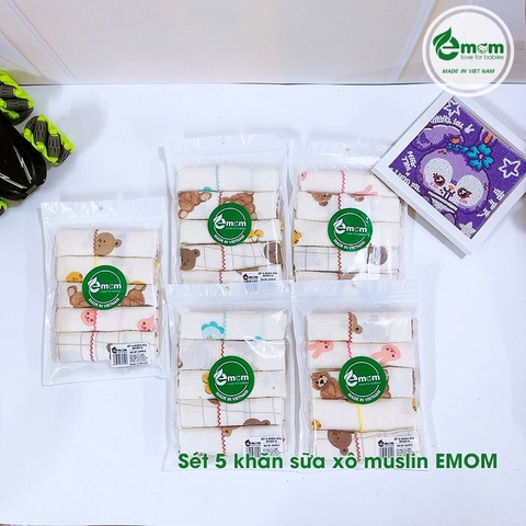 Sét 5 khăn sữa xô muslin EMOM